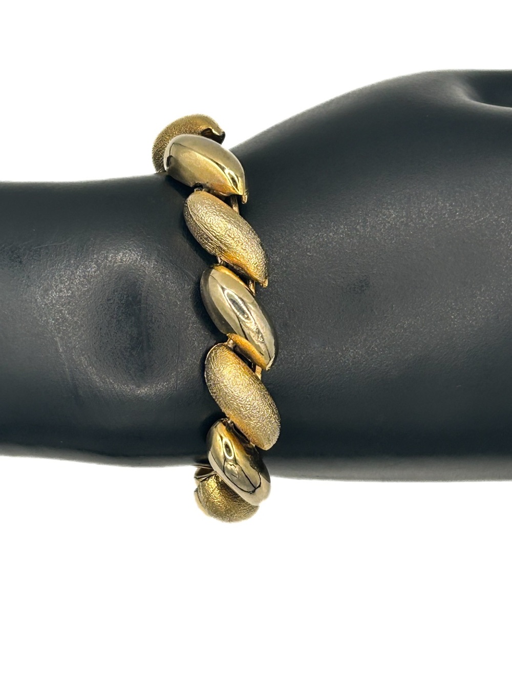 Vintage Gold Tone Twisted Link Bracelet, Textured & Polished Swirl Links